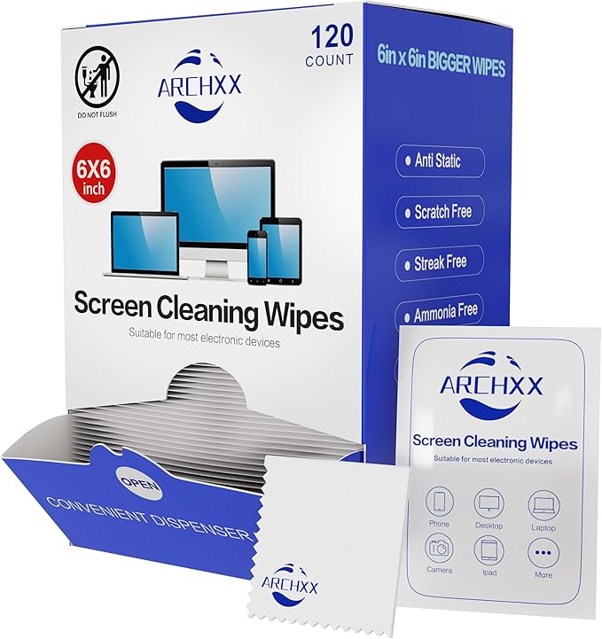 Screen Wipes for Electronics, 120 Count 6"x6" Pre-Moistened Screen Cleaner for Screens, Computer,Laptop,Tablet,Phone,Monitor,Car Screen Cleaner, Lens Wipes Individually Wrapped-DeskLoop Office
