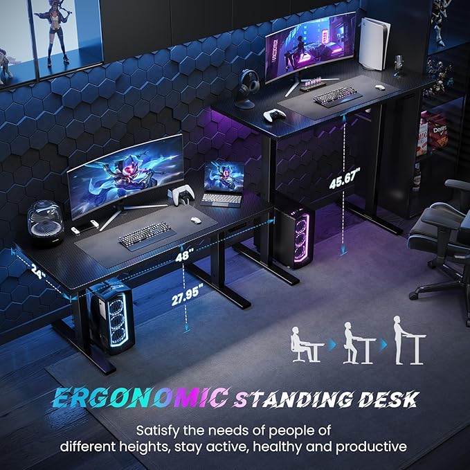 SIAGO Electric Standing Desk Adjustable - 48 x 24 Inch Sit Stand up Desk with Cable Management - 3 Memory Preset Adjustable Height Table-DeskLoop Office