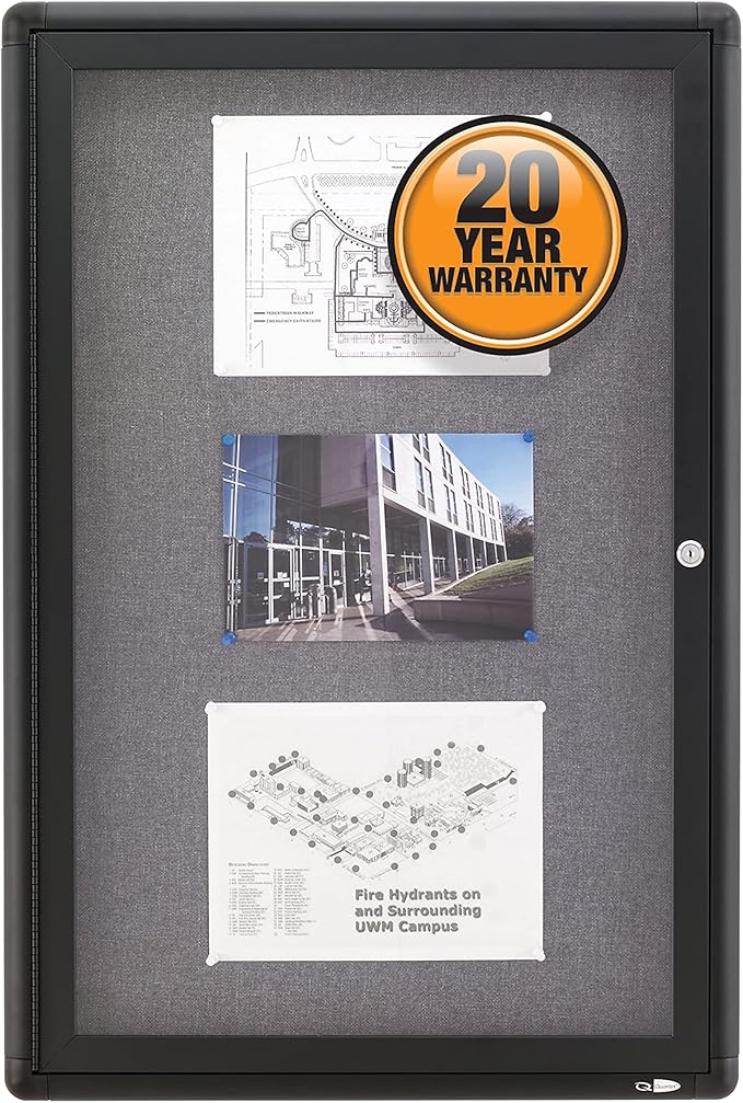 Quartet Enclosed Fabric Bulletin Board, 2 x 3 Feet, 1 Door, Black Frame with Gray Fabric (2363L)-DeskLoop Office