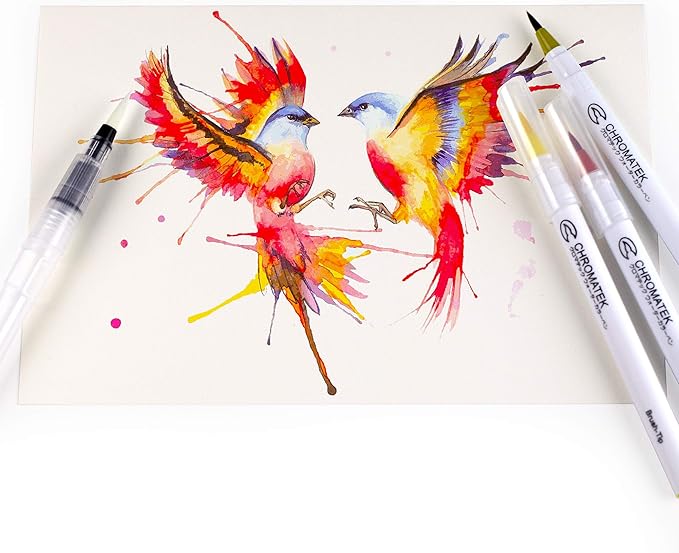 CHROMATEK 30 Watercolor Brush Pens - 15 Page Tutorial Pad and Online Video Series - Real Brush Tip, Vivid, Blendable - Professional Artist Quality - 27 Colors - 3 Aquapens-DeskLoop Office