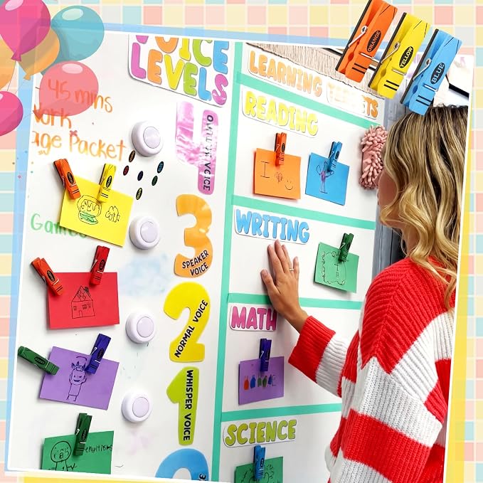 Bokon 48 Pcs Back to School Crayon Magnetic Wooden Clips Teacher Whiteboard - Image 5