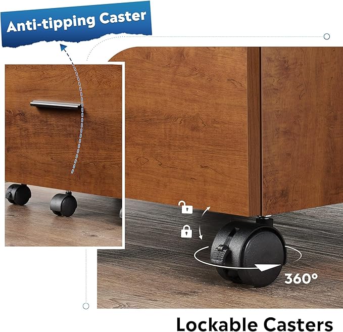 DEVAISE Wood File Cabinet, 2 Drawer Filing Cabinet for Home Office, Vertical File Cabinets with Wheels fits A4/Letter/Legal Size File, Walnut-DeskLoop Office