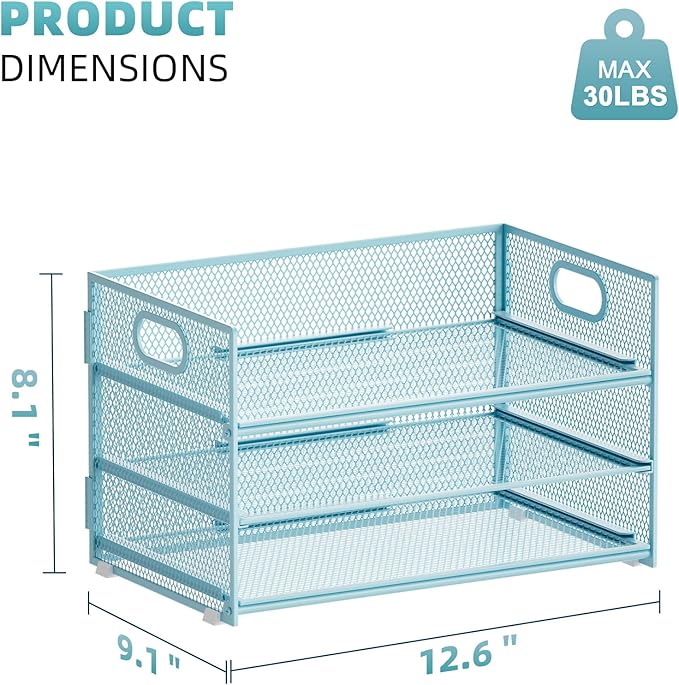 Marbrasse 3 Tier Paper Organizer Letter Tray, Mesh File Organizer with Handle, Paper Sorter Desk Organizer for Home Office Supplies - 2p Blue-DeskLoop Office