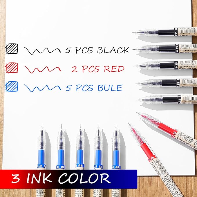 RIANCY Black Blue Red Gel Ink Pens, 0.35mm Extra Fine Point Smooth Writing Rollerball Pens, Japanese Style No Smudge Ballpoint Pen, Quick Drying for Journaling Office School Stationery Supplies 12Pcs-DeskLoop Office