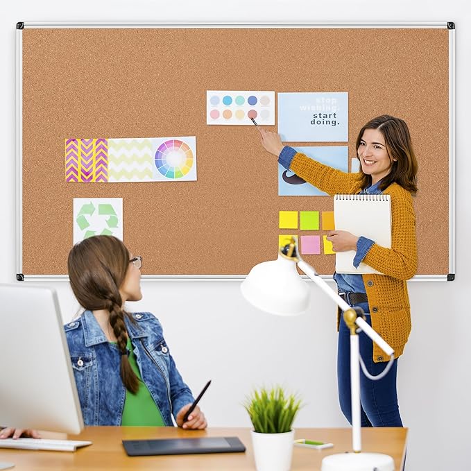 Board2by Extra Large Cork Bulletin Board 72" X 48", Silver Aluminum Framed 6'x4' Corkboard for Wall, Wall Mounted Notice Pin Board with 18 Push Pins for School, Home & Office-DeskLoop Office