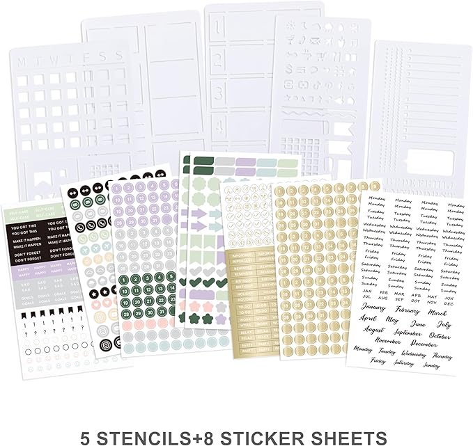 &And Per Se Dotted Journal Notebook Set, A5 Hardcover Dotted Journal (Pink), 6 Fineliner Pens, 8 Sticker, 5 Stencil Sheets & 6 Washi Tapes, Journaling Supplies for Planner Schedule-DeskLoop Office