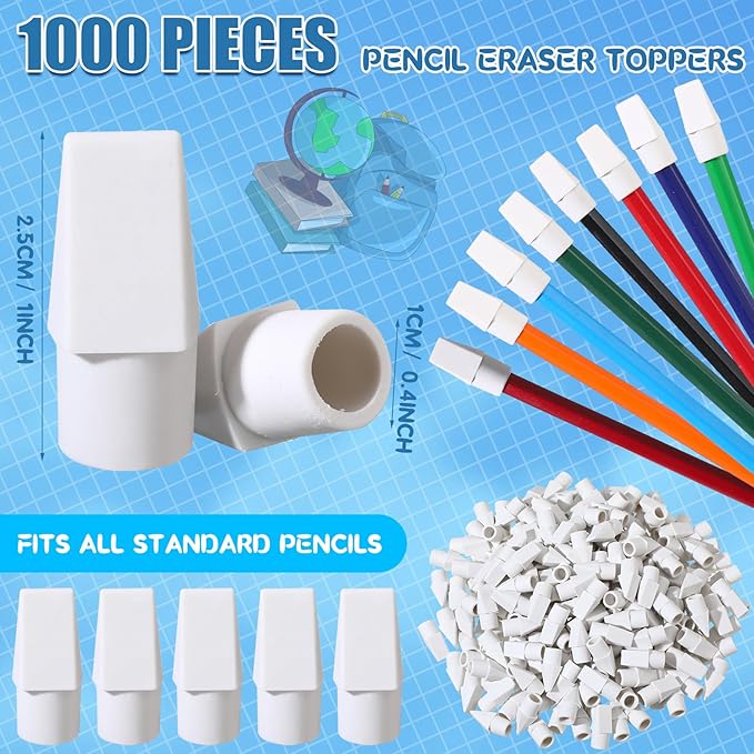 Crtiin 1000 Pcs Pencil Top Erasers Bulk Caps for Pencils Chisel Shape Erasers Toppers Classroom Party Favors Games Prizes Funny Pencil Eraser Cap for Kids Studying Supplies Home Office(White)-DeskLoop Office
