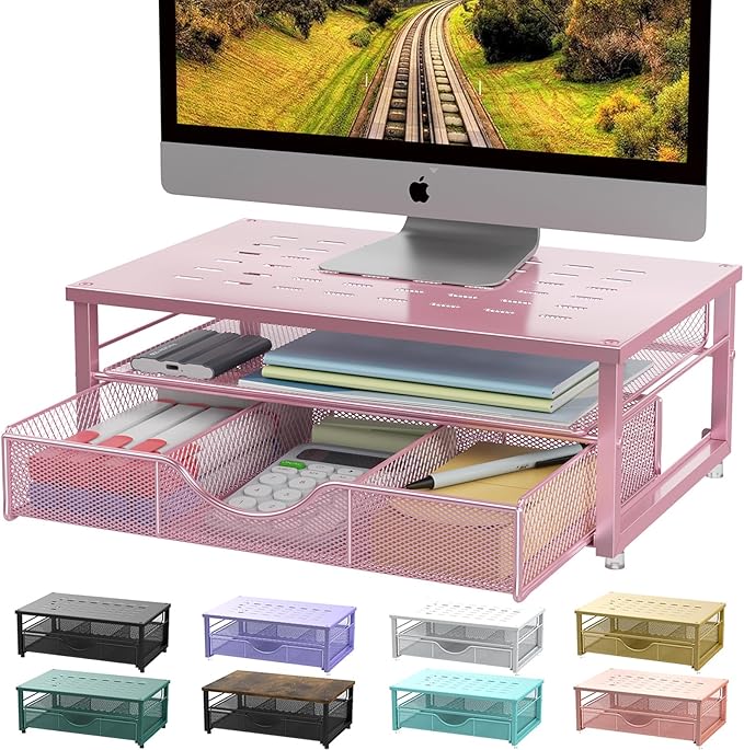 gianotter Computer Monitor Stand Riser, office organizer with Drawer, Office Organizers Storage for Classroom Office Supplies (Pink)-DeskLoop Office