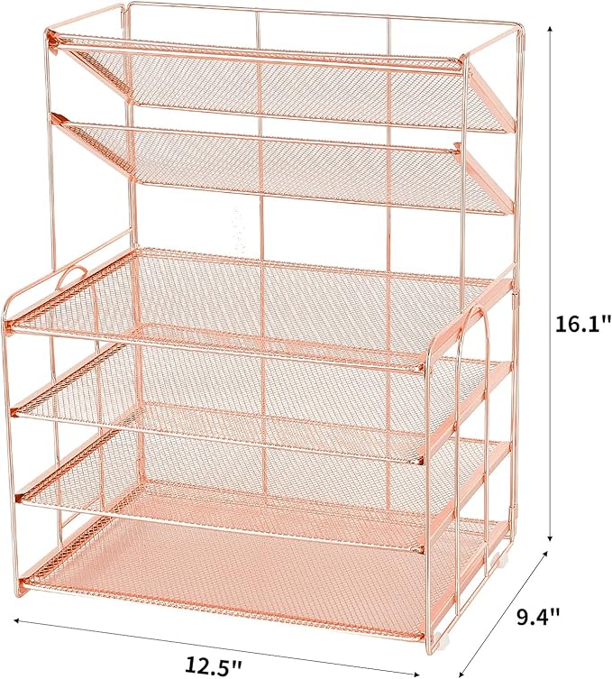 Desk Organizers and Accessories, 6-Tier Letter Tray Paper Organizer, Desktop File Organizer, Office Desk Accessories for Office Supplies (Rose Gold)-DeskLoop Office