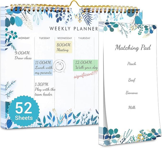 8.5x11 Weekly Planner Notepad Undated To Do List Note pad 52 Weekly Desk Wall Planner Calendar Hangble Daily Planning Pad for Work,Home,School,Ofiice Supplies,Matching 44 Notepad,Blue-DeskLoop Office