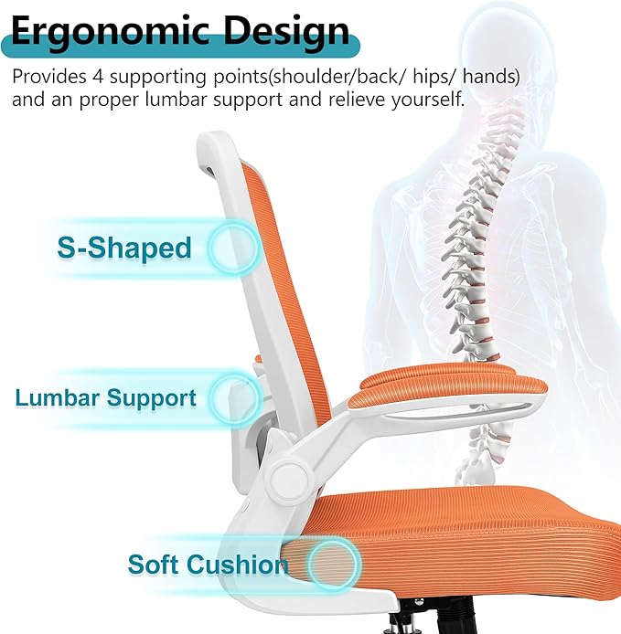 FelixKing Office Chair, Ergonomic Desk Chair Breathable Mesh Chairs with Adjustable High Back Lumbar Support Flip-up Armrests, Executive Swivel Comfy Task Computer Chairs for Home Office Sunset Orange-DeskLoop Office
