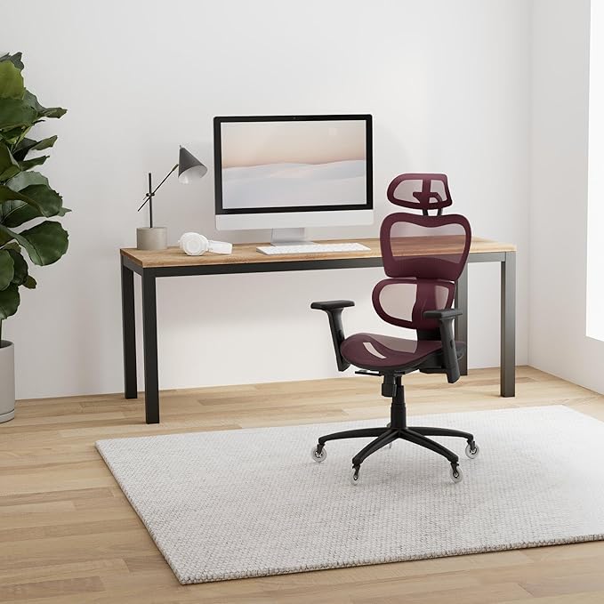 Nouhaus Ergo3D Ergonomic Office Chair Lumbar Support Mesh Office Chair with 4D Adjustable Armrest, Adjustable Headrest and Wheels, Mesh High Back Home Office Desk Chairs(Burgundy)-DeskLoop Office