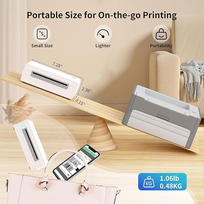 Bluetooth Thermal Shipping Label Printer, 4X6 Inkless Label Machine for iOS, Android, Laptop, Wireless Printer for Small Business, Compatible with Amazon, UPS, Shopify, White-DeskLoop Office