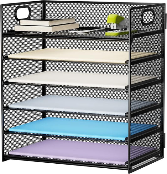 Marbrasse 6 Tier Paper Organizer Letter Tray - Mesh Desk File Organizer with Handle, Paper Sorter Organizer for Letter/A4 Office File Folder Holder - Black-DeskLoop Office