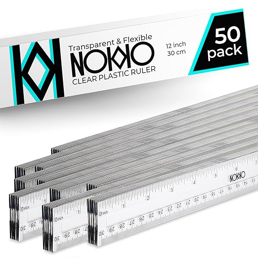 NOKKO Rulers Bulk for Classroom - Pack of 50 - Clear Plastic Ruler 12 Inch / 30 cm - Transparent School Ruler with Inches and Centimeters - Back to School Supplies for Kids, Students and Teachers-DeskLoop Office
