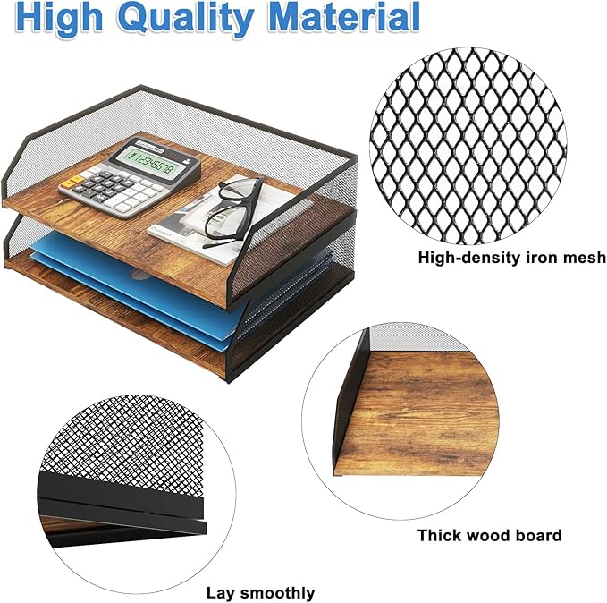 Natwind 2-Tier Stackable Paper Tray, Metal Mesh Desktop Organizer, Paper Sorter, Letter Trays,File Document Storage Rack for for Home, Office, School (Retro)-DeskLoop Office