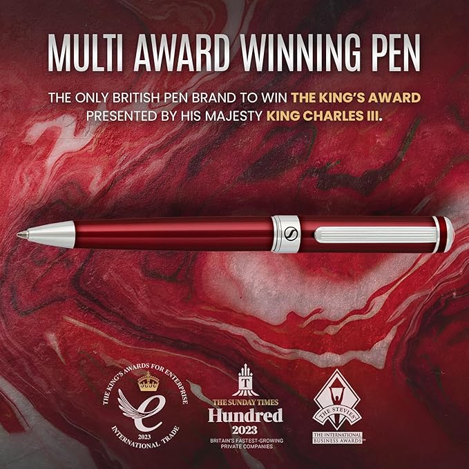 Scriveiner Deep Crimson Ballpoint Pen - Stunning Red Lacquer Luxury Pen, Chrome Finish, Schmidt Black Refill, Best Ball Pen Gift Set for Men & Women, Professional Executive Office, Nice Designer Pen-DeskLoop Office