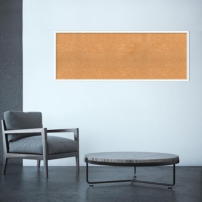 Amanti Art Natural Cork Board for Wall, 19x51 Vision Board with White Frame, Oversize Corkboard Office Decor for Home Organization, Modern Corkboard Pinboard to Display Items for Home Organization in-DeskLoop Office