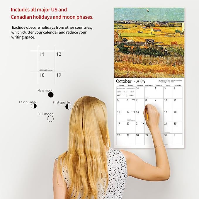 2025 Wall Calendar,Calendar 2025, January 2025 - December 2025, Wall Calendar Vincent van Gogh Painting, 12" x 24" Opened,Full Page Months Thick & Sturdy Paper for Calendar Organizing & Planning-DeskLoop Office