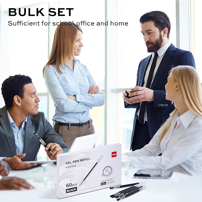 deli Gel Pen Refills, 60 Pcs Retractable Pen Refills Black Ink, Medium Point 0.7mm, Smooth Writing, Fast Dry, No Bleed for Journaling Note Taking, Home School Office Supplies-DeskLoop Office