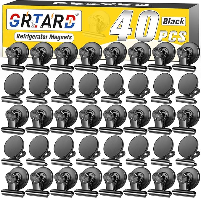 Grtard 40 Pack Magnetic Clips Heavy Duty, Black Magnet Clips for Fridge, Refrigerator Magnets, Strong Magnetic Clip, Scratch Free Magnets with Clip for Whiteboard, Refrigerator, Cruise, Locker-DeskLoop Office
