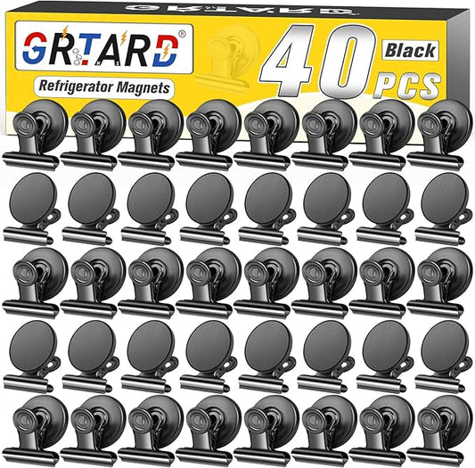 Grtard 40 Pack Magnetic Clips Heavy Duty, Black Magnet Clips for Fridge, Refrigerator Magnets, Strong Magnetic Clip, Scratch Free Magnets with Clip for Whiteboard, Refrigerator, Cruise, Locker-DeskLoop Office