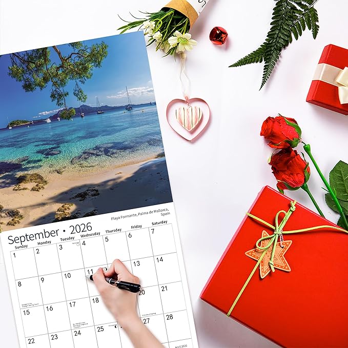2025 Wall Calendar,Calendar 2026, July 2025 - December 2026, Wall Calendar Beaches, 12" x 24" Opened,Full Page Months Thick & Sturdy Paper for Calendar Organizing & Planning-DeskLoop Office