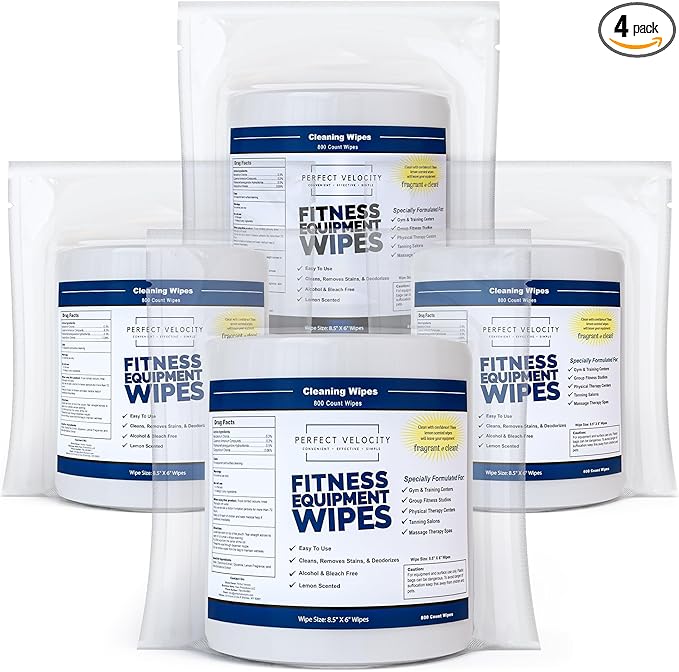 Fitness Gym Equipment Wipes - 4 Rolls of 800 Pre-Moistened Cleaning Refill Wet Wipes - For Upwards and Downwards Dispensers-DeskLoop Office