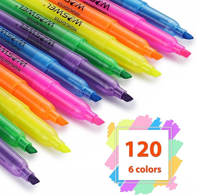 Highlighters Bulk, 120 Pack 6 Assorted Colors No Bleed Chisel Tip Highlighter Markers for Teacher Students, Classroom Must Have, School Office Supplies for Adult Kids-DeskLoop Office