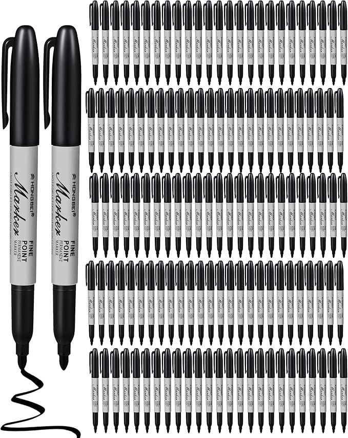 Thenshop 100 Pack Permanent Markers Bulk Black Permanent Marker Set Fine Point Pens Work on Wood, Metal, Stone, Glass-DeskLoop Office