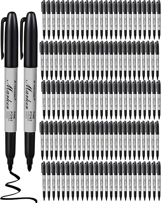 Thenshop 100 Pack Permanent Markers Bulk Black Permanent Marker Set Fine Point Pens Work on Wood, Metal, Stone, Glass-DeskLoop Office