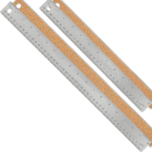 Metal Ruler with Cork Backing, 12 Inch & 18 Inch Stainless Steel Rulers, Non-Slip Straight Edge Measuring Tools with Inch and Centimeter Markings for School, Office, Woodworking-DeskLoop Office