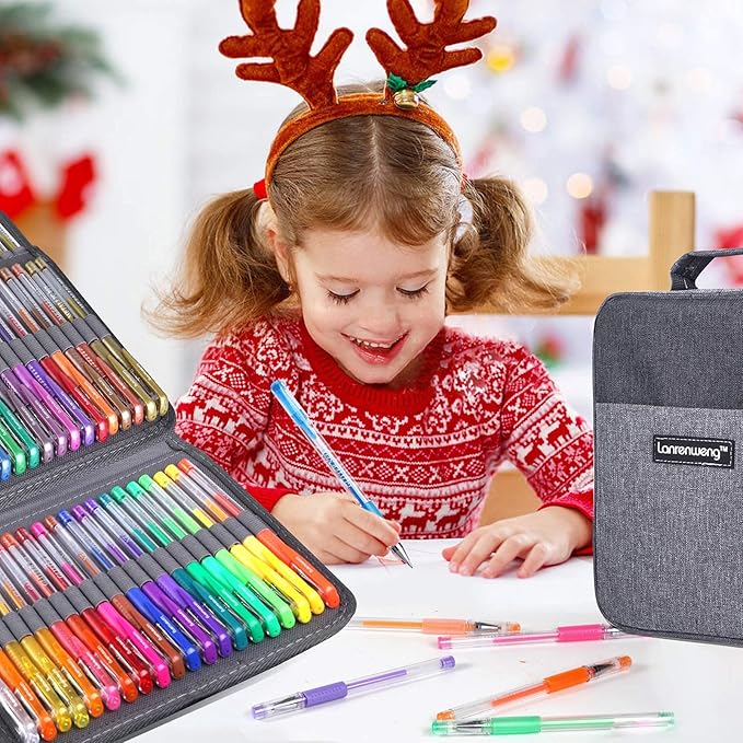 200 Pack Gel Pen Set 100 Colored Gel Pen with 100 Refills,Glitter Gel pens 40% More Ink with Canvas Bag for Kids Coloring Books Drawing Crafts Scrapbooks Journaling Planner-DeskLoop Office