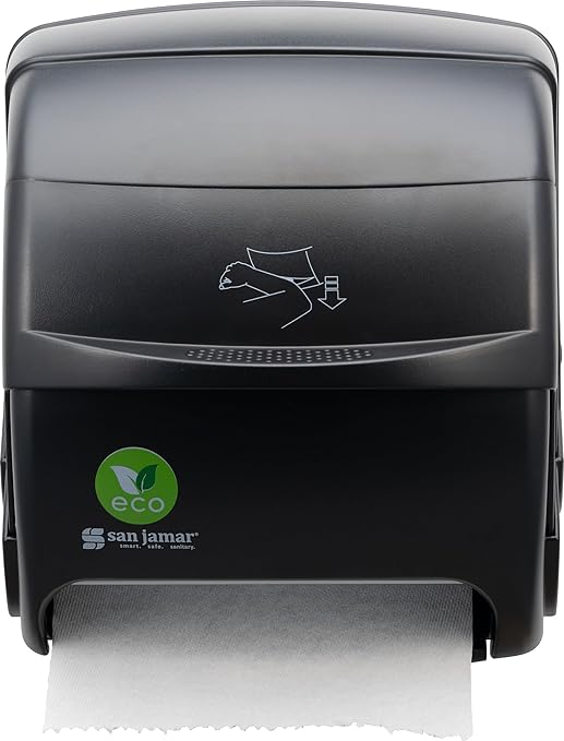 San Jamar Ecologic Integra Recycled Plastic Level Paper Towel Dispenser, Universal Roll Capacity, Wall Mounted Dispenser with Zero Waste for Home and Business Universal, Black-DeskLoop Office
