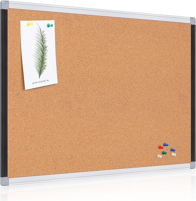 Board2by Cork Board Bulletin Board 24" x 18", Black/Sliver Aluminium Framed Corkboard, Office Board for Wall Decor, Large Wall Mounted Notice Pin Board with 18 Push Pins for School, Home & Office-DeskLoop Office