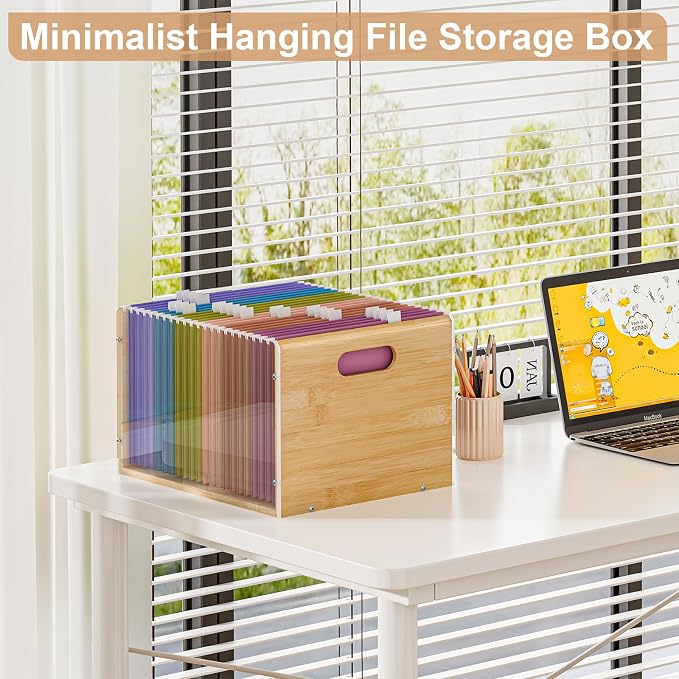 Sbanmao Letter/Legal Bamboo Acrylic File Box Organizer, Hanging File Folder - Image 10