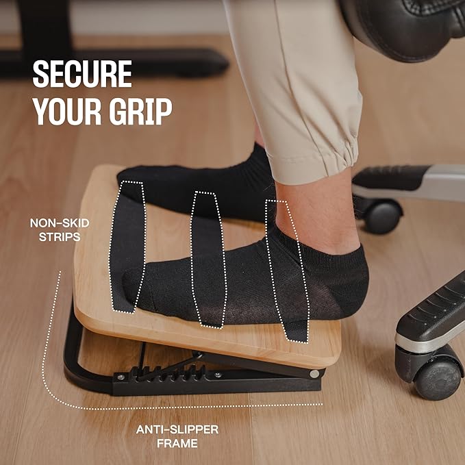 Adjustable Under Desk Foot Stool - Ergonomic Foot Rest with 7 Angles - Walnut-DeskLoop Office