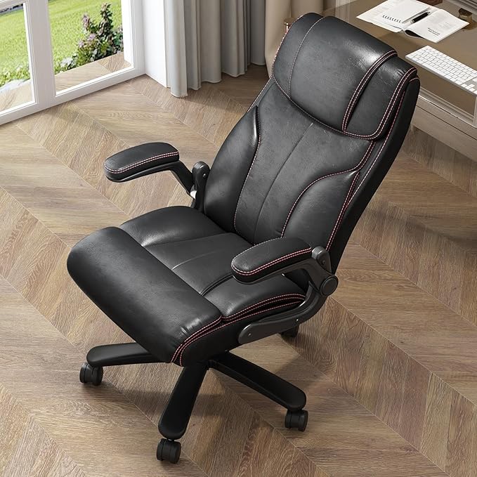 Office Chair Big and Tall 400lbs, High Back Executive Office Chair Flip Up Arms, Breathable Leather Home Office Computer Desk Chair with Lumbar Support Rocking Function, Black-DeskLoop Office