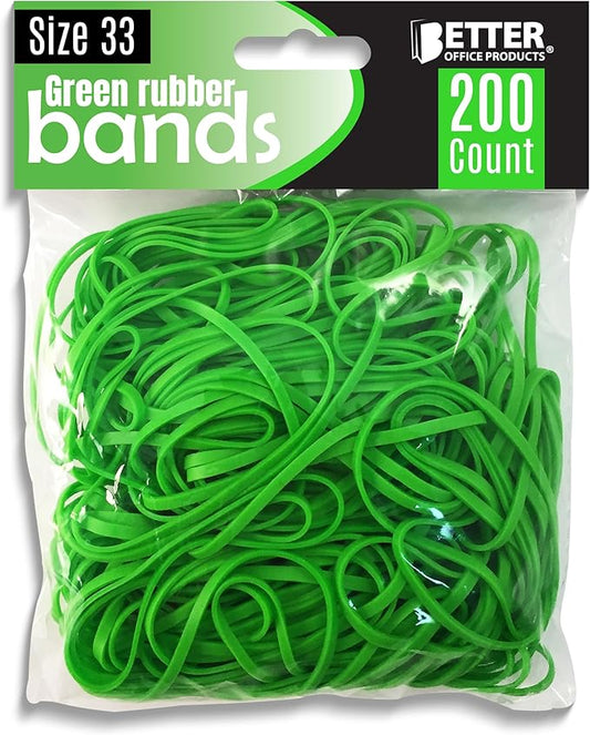 Better Office Products 200 Bright Green Rubber Bands, Size 33, 200/Bag-DeskLoop Office