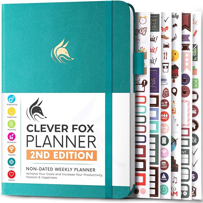 Clever Fox Planner 2nd Edition – Colorful Weekly & Monthly Goal Planner, Time Management & Productivity Organizer, Undated, A5 (Turquoise)-DeskLoop Office