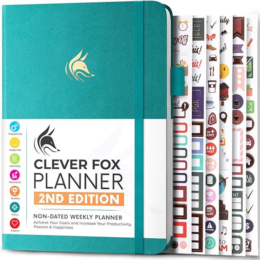 Clever Fox Planner 2nd Edition – Colorful Weekly & Monthly Goal Planner, Time Management & Productivity Organizer, Undated, A5 (Turquoise)-DeskLoop Office