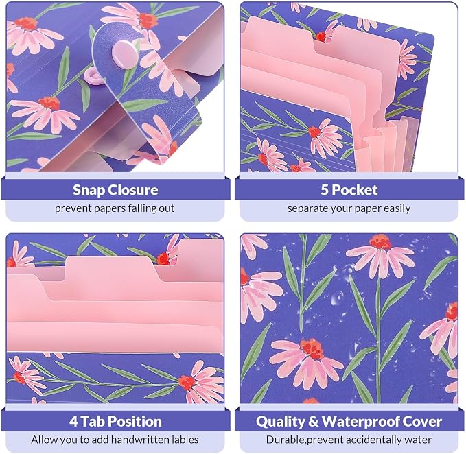 SKYDUE Accordion File Organizer, Floral Expanding File Folders - Image 8