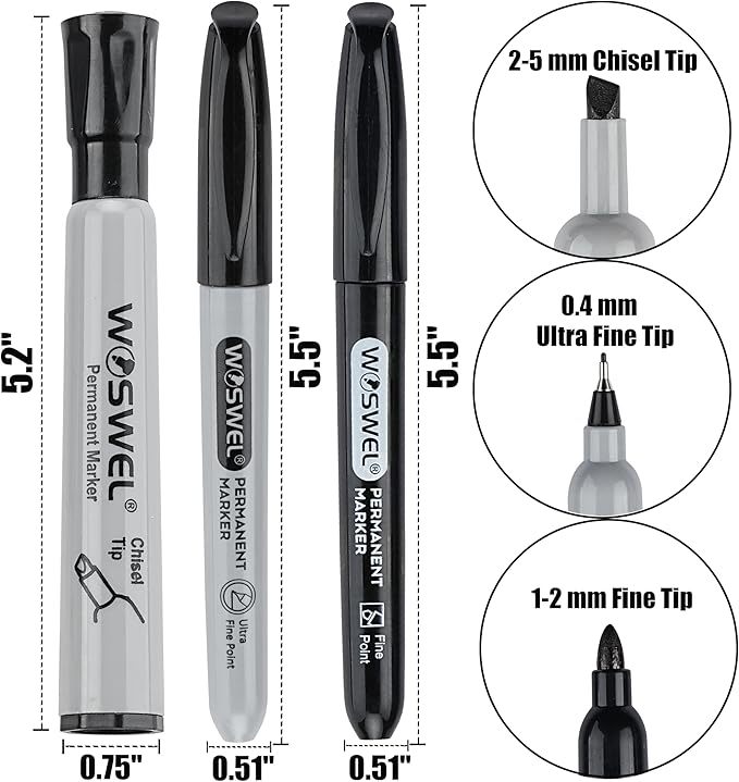 Permanent Markers 36 Variety Pack Bulk,Featuring Ultra-Fine,Chisel Tip,And Fine Tip Marker Set,Writing And Poster Black Markers,Works on Plastic,Wood,Stone,Metal and Glass for Doodling, Marking-DeskLoop Office