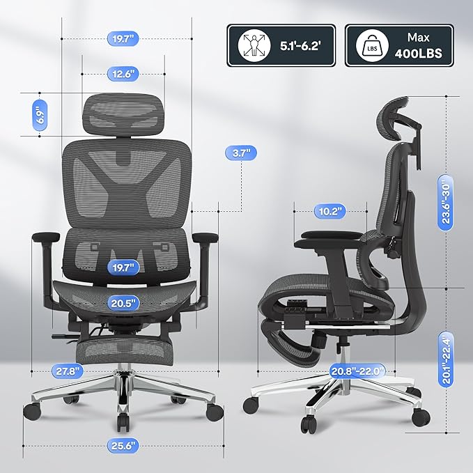 FLEXISPOT ErgoX Premium Ergonomic Office Chair with Footrest- Adjustable 3D Armrests, Dynamic Lumbar Support, Recline & Tilt Function, Mesh Seat, for Home & Office Use,Dark Grey-DeskLoop Office