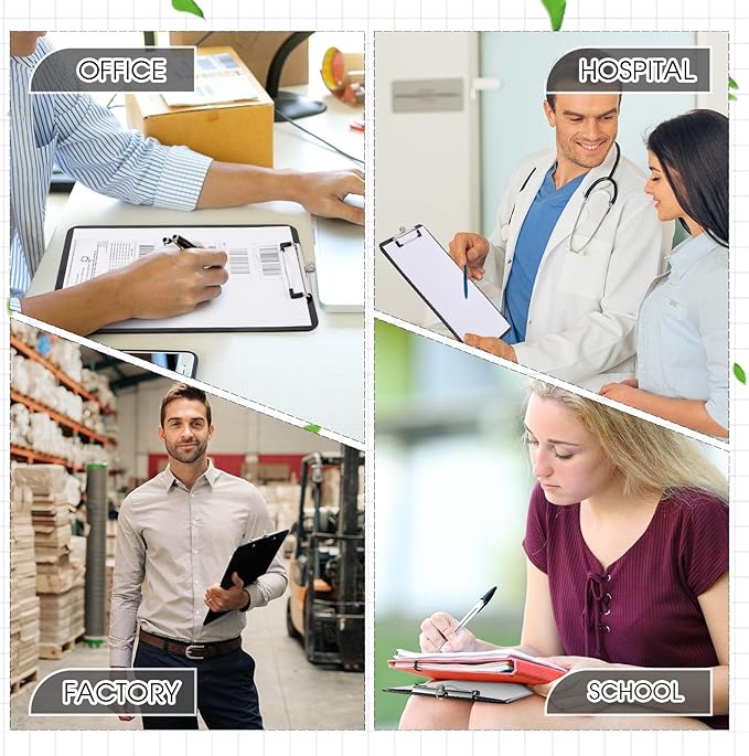 4 Pcs Metal Clipboards with Pen Holder 12 x 9 Inch Black Clip Board with Profile Clip Standard A4 Letter Size Plastic Clipboard Hanging Pen Holder Storage Clipboard for School Students Office Work-DeskLoop Office