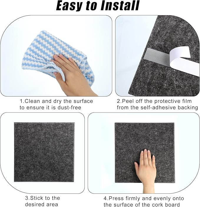 Large Cork Board 36" x 24", 6 Pack Felt Wall Tiles with 30 Pcs Pushpins, Bulletin Board with Removable Self-Adhesive Strips, Pin Boards Cork Boards for Walls Office Home Classroom Decor-Dark Gray-DeskLoop Office