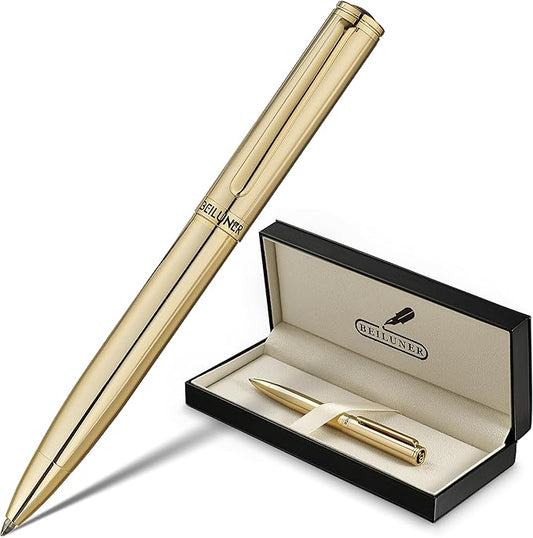 BEILUNER Gold Gel Pen, Stunning Luxury Pens with 24K Gold Plating, Black Ink Refill, Executive Gift Set for Family & Friends, Writing, Fancy, Office, Retractable, Graduation Gifts, Nice Designer Pens-DeskLoop Office