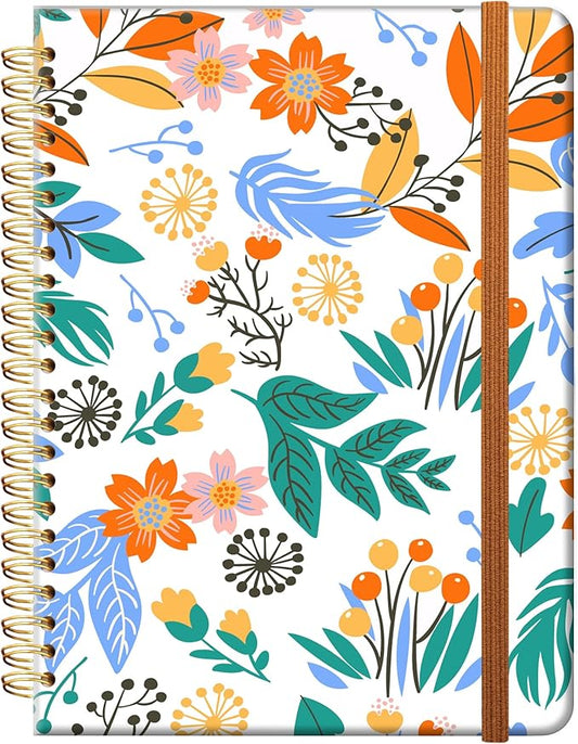 Ruled Spiral Writing Notebook,A5 Hardcover Lined College Journal for Women Lady,Fashion Puppy Watercolor Strong Twin-Wire Binding with Premium Paper,8.4" X 6",Perfect for School,Office,Home Gifts(Colorful Field Floral)-DeskLoop Office