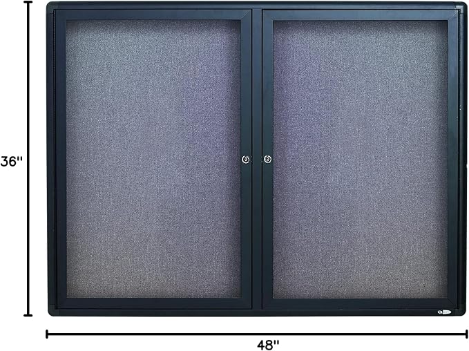 Quartet Enclosed Fabric Bulletin Board, 4 x 3 Feet, 2 Doors, Black Frame with Gray Fabric (2364L)-DeskLoop Office