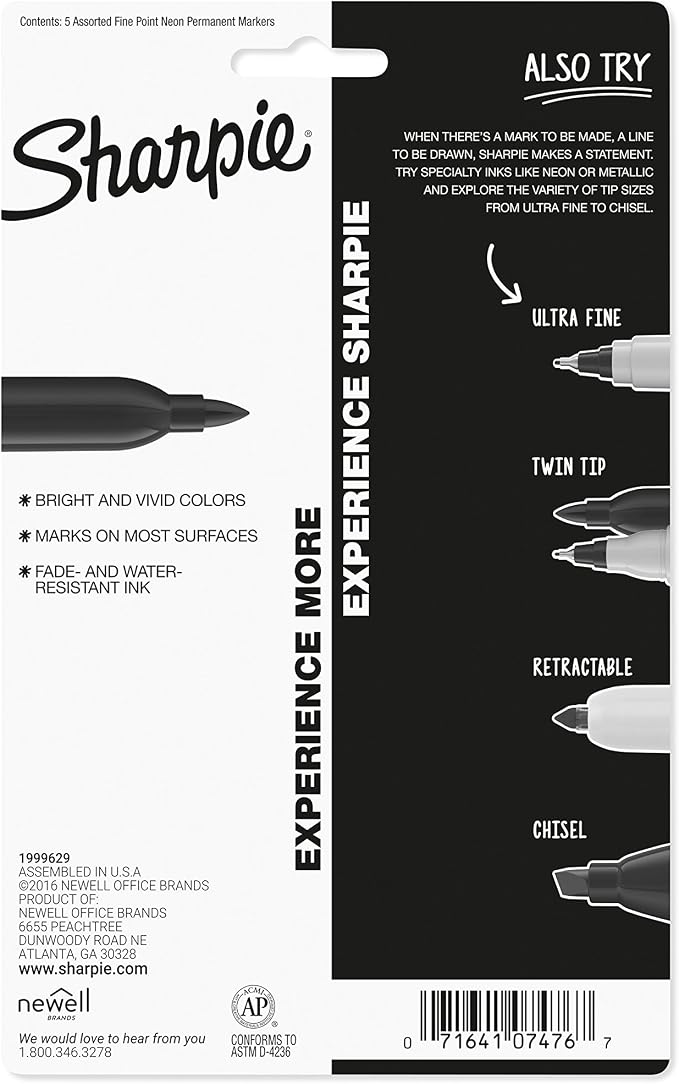 Sharpie 1874447 Neon Permanent Markers, Fine Point - Image 5
